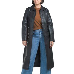 NWT $298 Rebecca Minkoff Black Faux Leather Belted Trench Coat Classic Goth MED